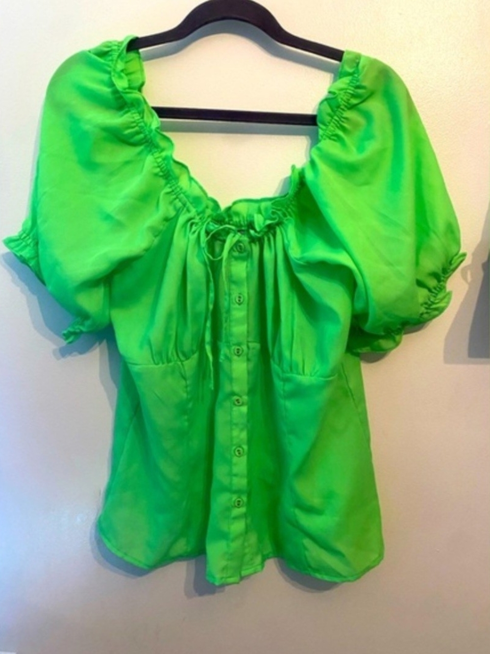 ASOS Green Puff Sleeve Button-Front Blouse